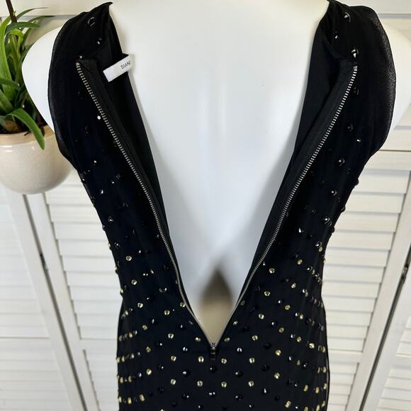 Diane Von Furstenberg Black Silk Ella Dress Chiffon Shift Stud Rhinestone Size 2 - Picture 10 of 16